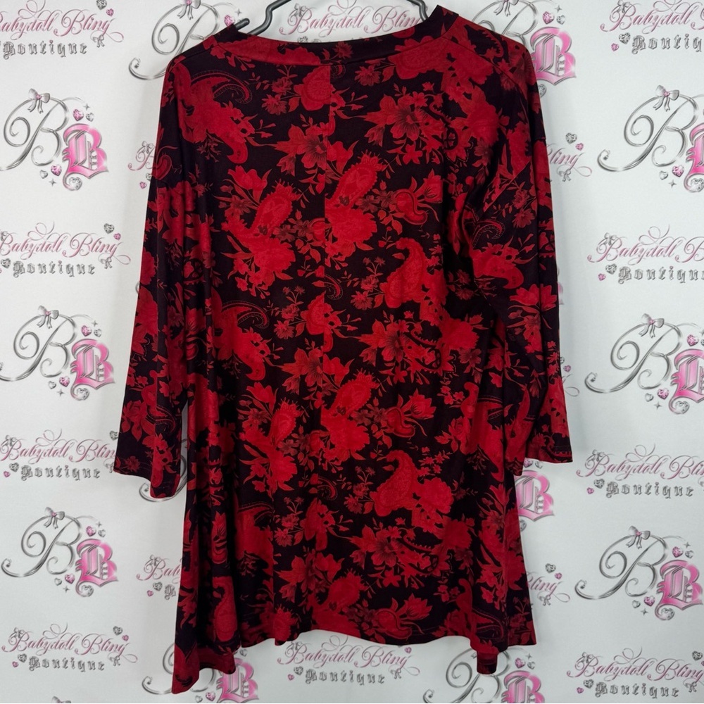 Orage long sleeve flowy flowers top blouse Red Floral Women's Blouse - Picture 2 of 8